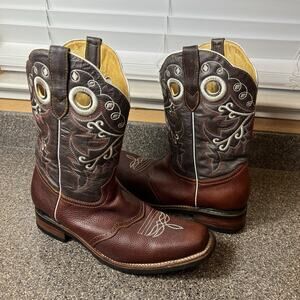 Potrillo Salvaje Embroidered Brown Leather Western Cowboy Work Boots Men's Sz 11